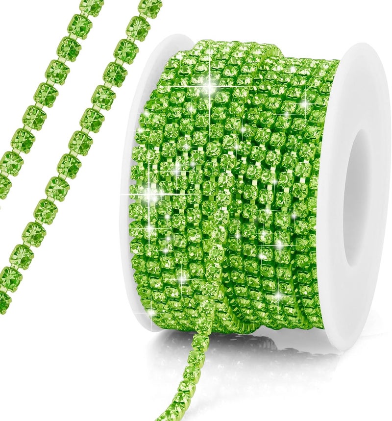 Slergut Light Green Rhinestone Chain, 10 Yards 3MM Crystal Rhinestone Chain Trim for Sewing Crocs Shoes, Claw Rhinestone Chain for Craft Jewelry DIY Decoration - Image 1